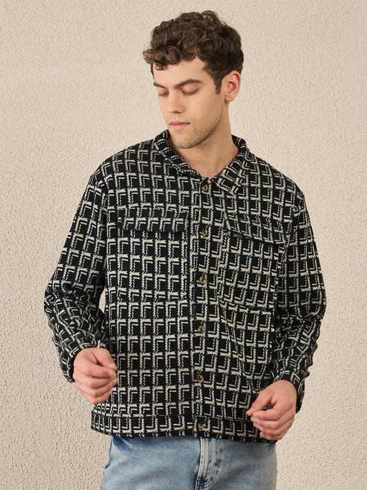 Black Textured Buttoned Shacket