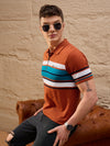 Men Striped Polo T-shirt Brown