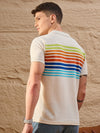 Beige Striped Polo T-Shirt for Men