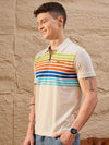 Beige Striped Polo T-Shirt for Men