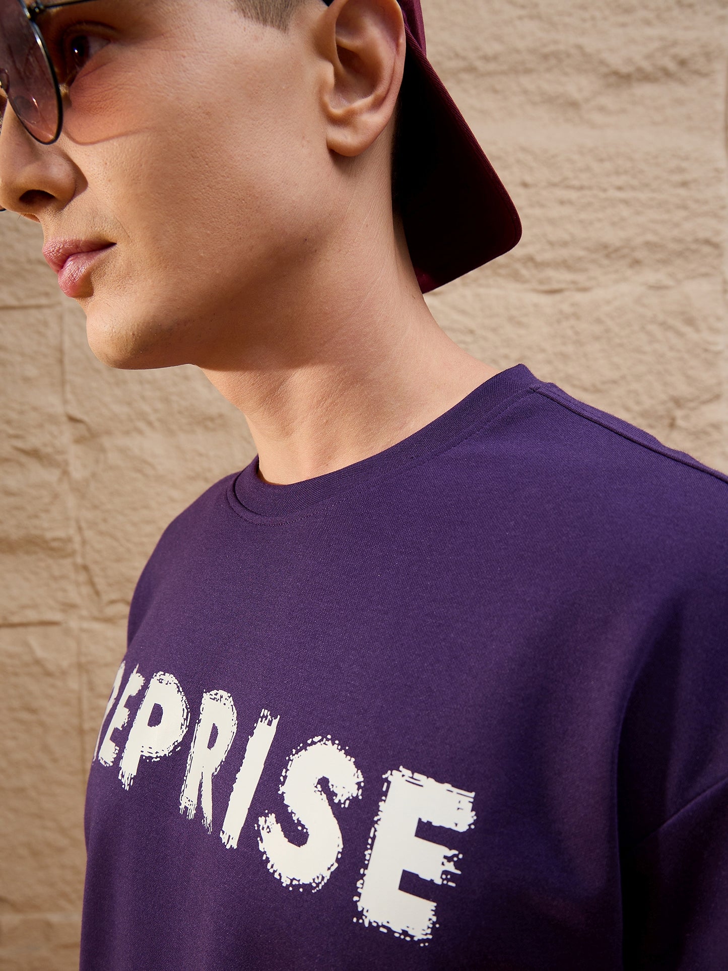 Men Oversized Round Neck Drop shoulder T-shirt Purple