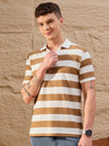 Men Striped Polo T-shirt White & Brown