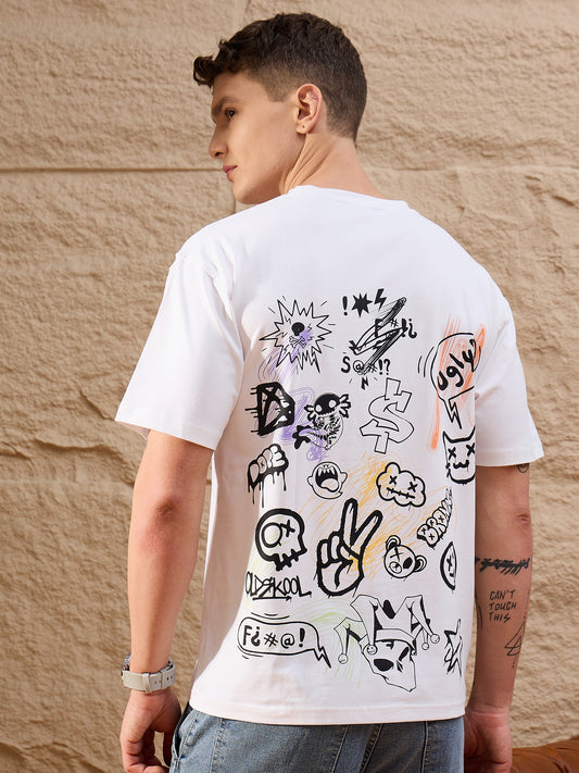 Men Oversized Round Neck Drop shoulder T-shirt White