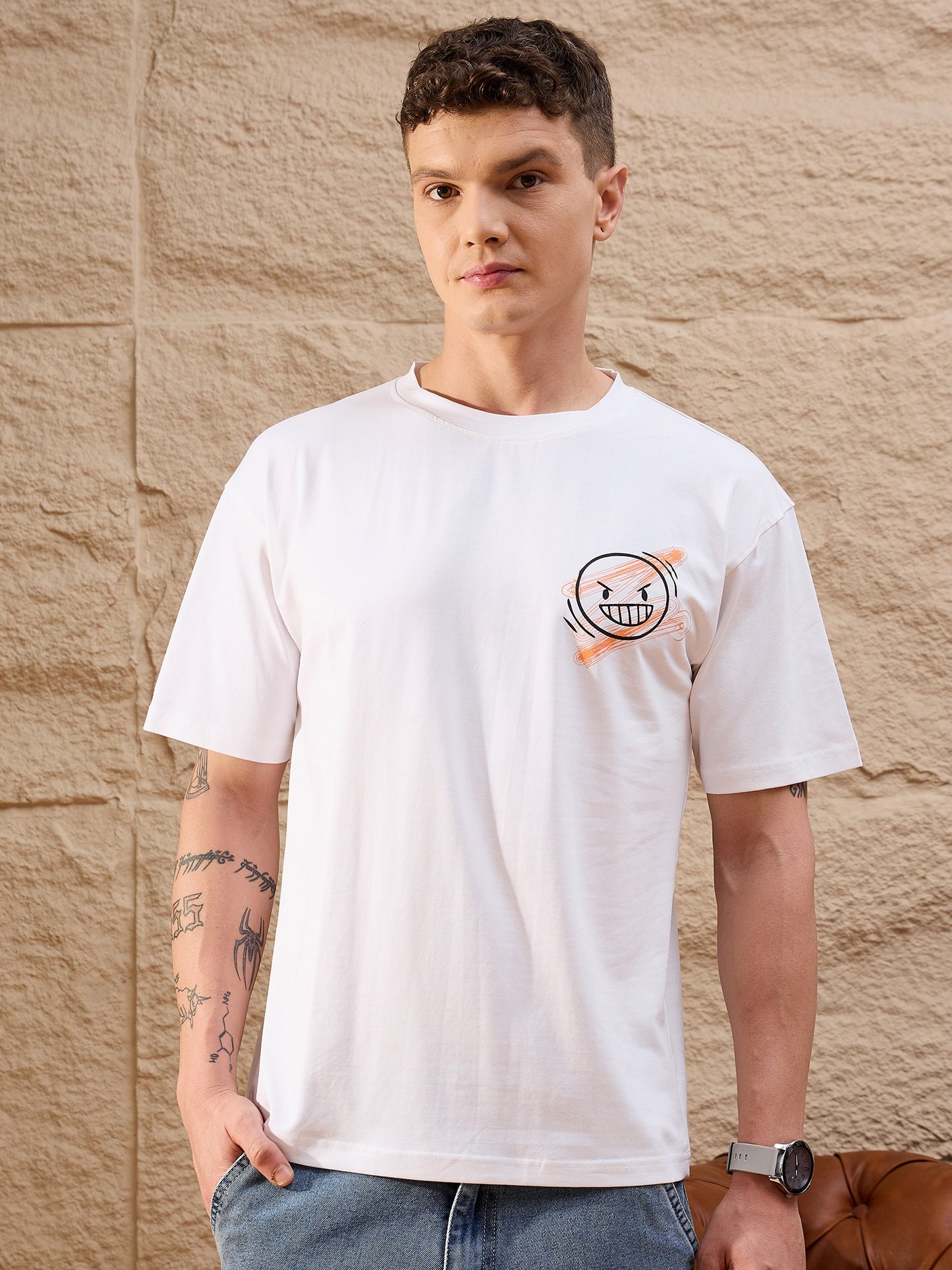 Men Oversized Round Neck Drop shoulder T-shirt White
