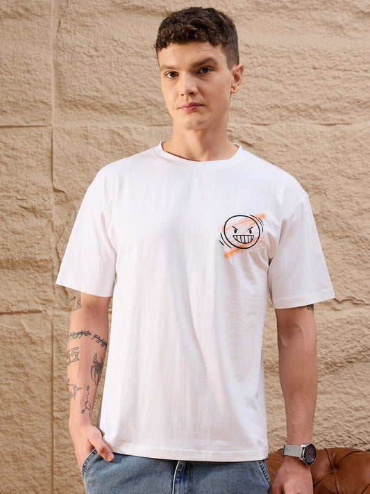 Men Oversized Round Neck Drop shoulder T-shirt White