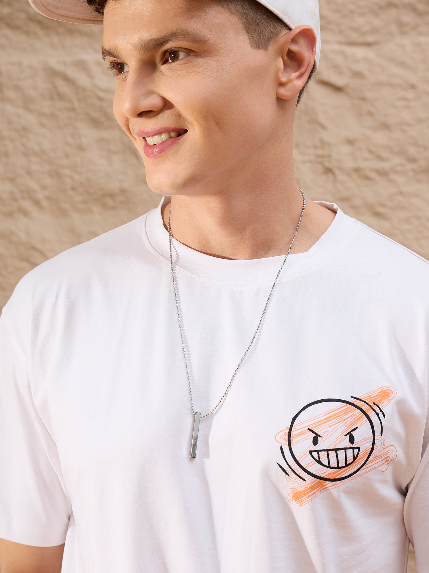 Men Oversized Round Neck Drop shoulder T-shirt White