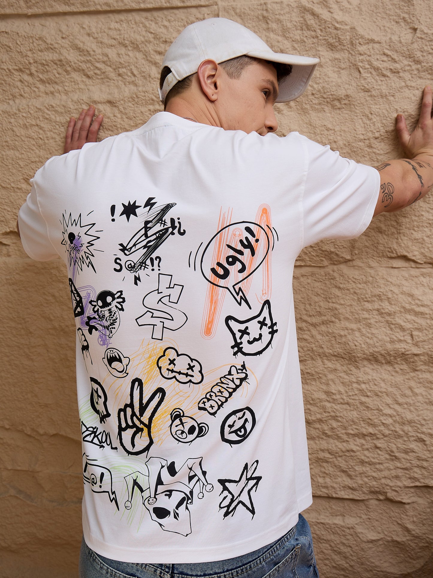 Men Oversized Round Neck Drop shoulder T-shirt White
