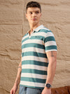 Men Striped Polo T-shirt White & Teal