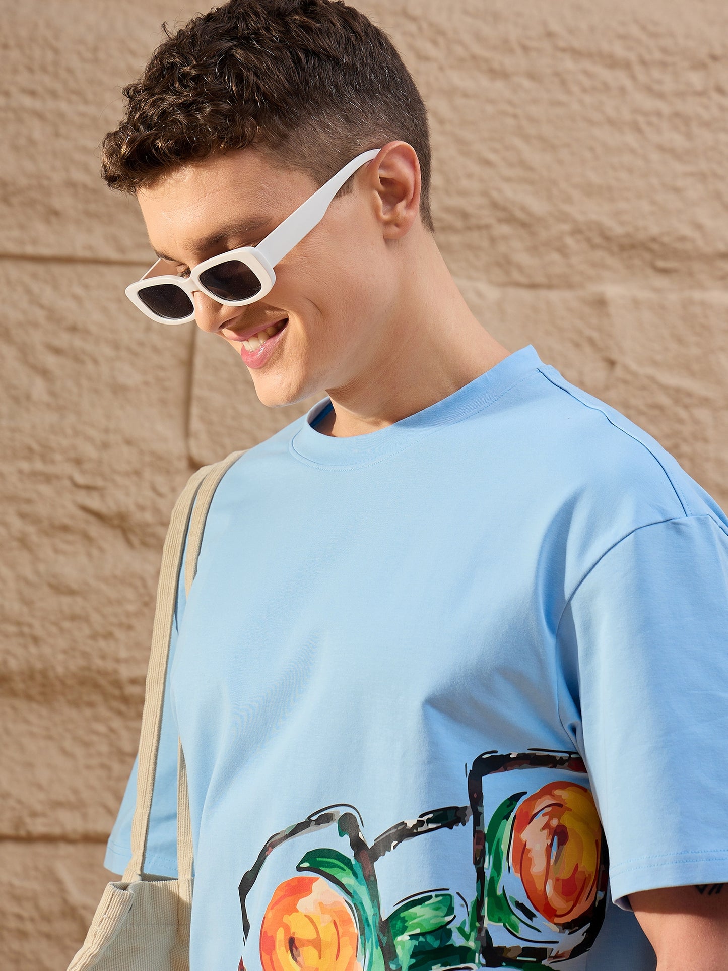 Men Oversized Round Neck Drop shoulder T-shirt light Blue