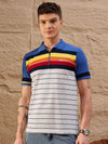 Men Striped Polo T-shirt Off White