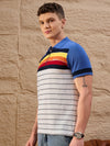 Men Striped Polo T-shirt Off White