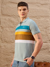 Men Striped Polo T-shirt Blue