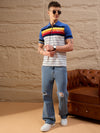 Men Striped Polo T-shirt Off White