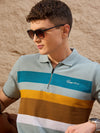Men Striped Polo T-shirt Blue