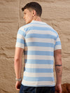 White & Powder Blue Striped Polo T-Shirt for Men