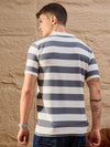 Men Striped Polo T-shirt White & Grey
