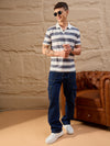 Men Striped Polo T-shirt White & Grey