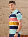 Men Striped Polo T-shirt Sky Blue