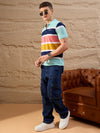 Men Striped Polo T-shirt Sky Blue