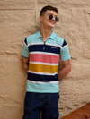 Men Striped Polo T-shirt Sky Blue