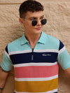 Men Striped Polo T-shirt Sky Blue