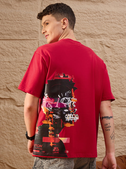 Men Oversized Round Neck Drop shoulder T-shirt Red