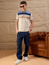 Men Striped Polo T-shirt Beige