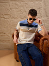 Men Striped Polo T-shirt Beige