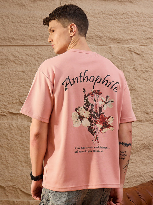 Men Oversized Round Neck Drop shoulder T-shirt Peach