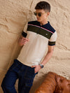 Men Striped Polo T-shirt Beige