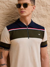 Men Striped Polo T-shirt Beige