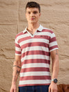 Men Striped Polo T-shirt White & Maroon
