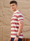 Men Striped Polo T-shirt White & Maroon