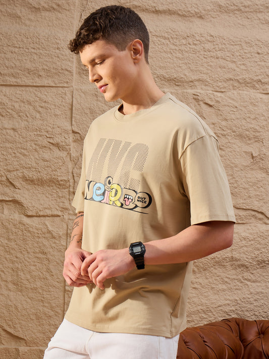 Men Oversized Round Neck Drop shoulder T-shirt Beige