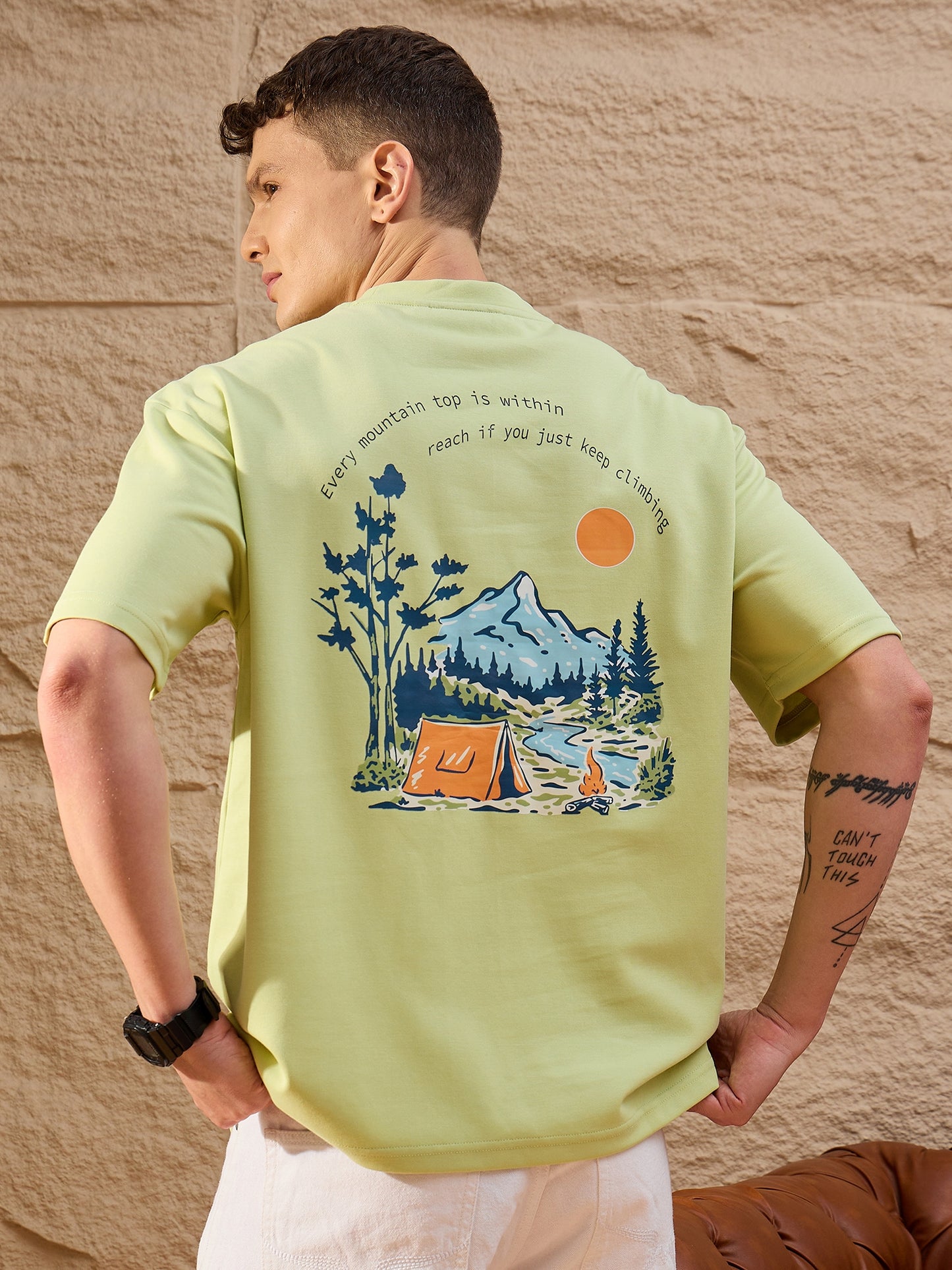 Men Oversized Round Neck Drop shoulder T-shirt Green