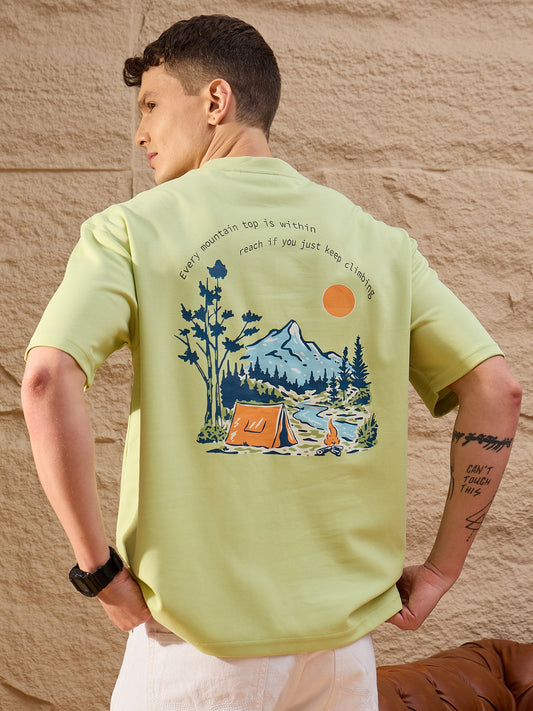 Men Oversized Round Neck Drop shoulder T-shirt Green