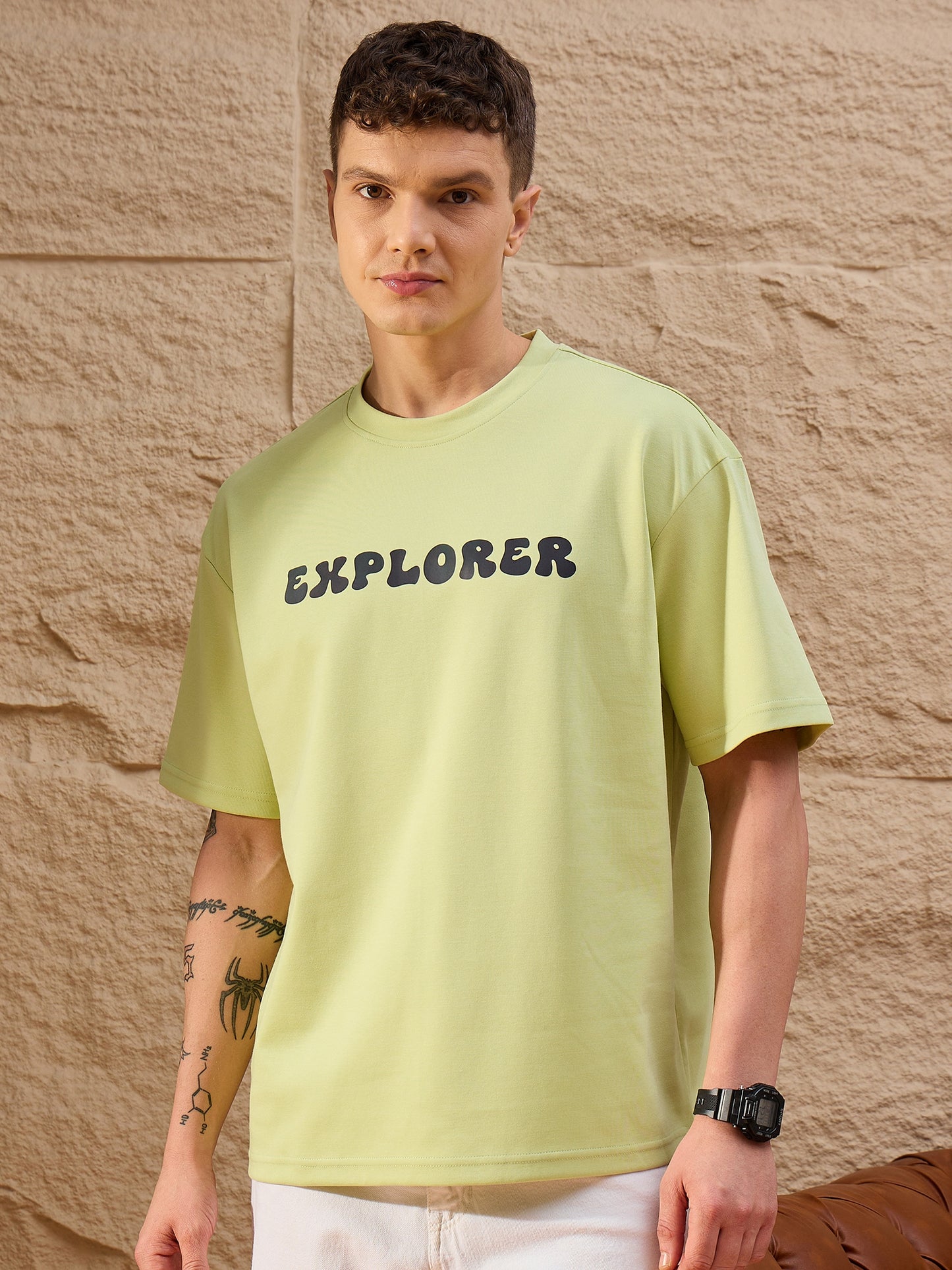 Men Oversized Round Neck Drop shoulder T-shirt Green
