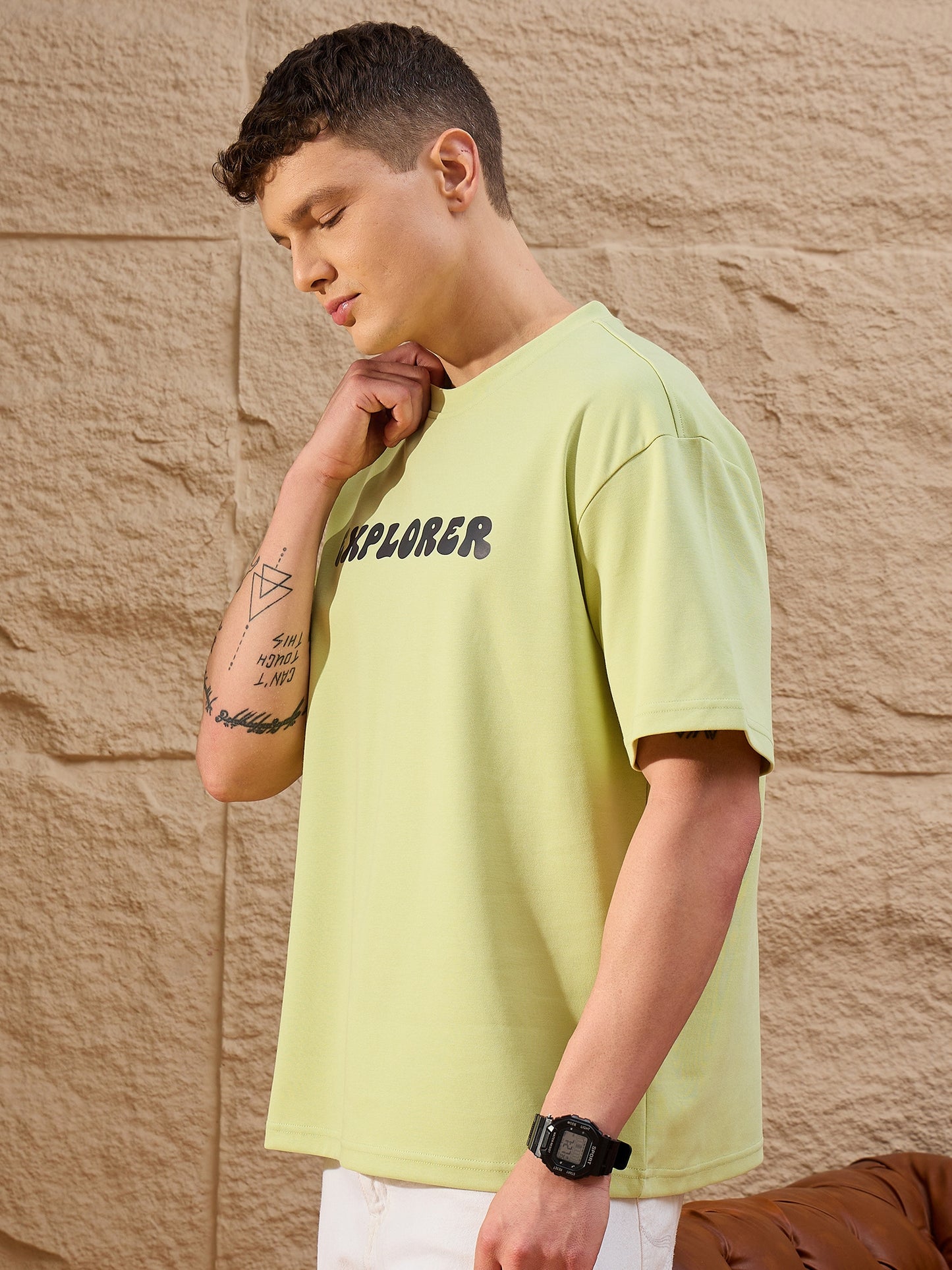Men Oversized Round Neck Drop shoulder T-shirt Green