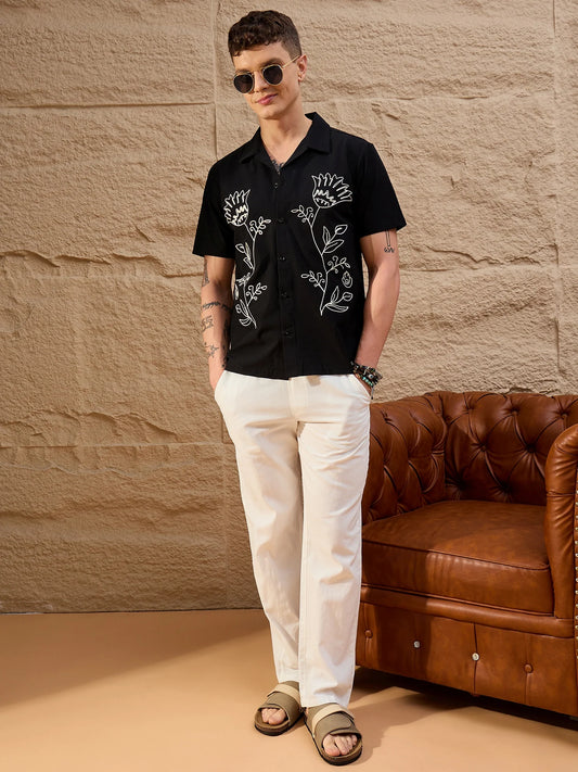Men Embroidered Shirt Black - Reprise