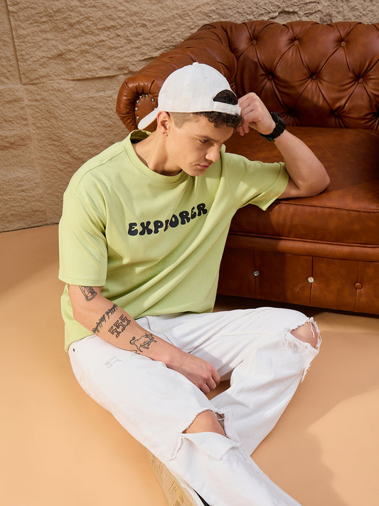 Men Oversized Round Neck Drop shoulder T-shirt Green