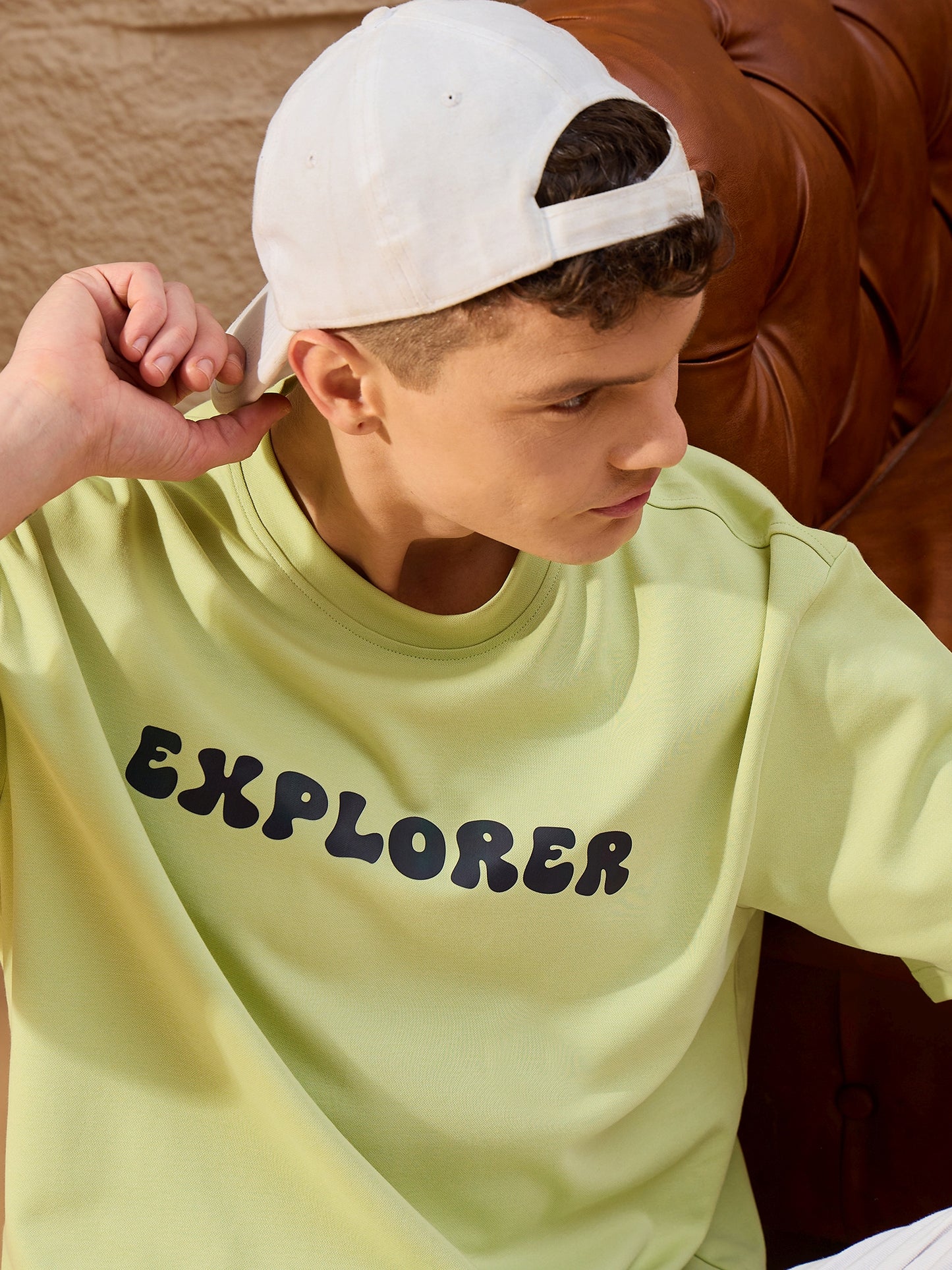 Men Oversized Round Neck Drop shoulder T-shirt Green