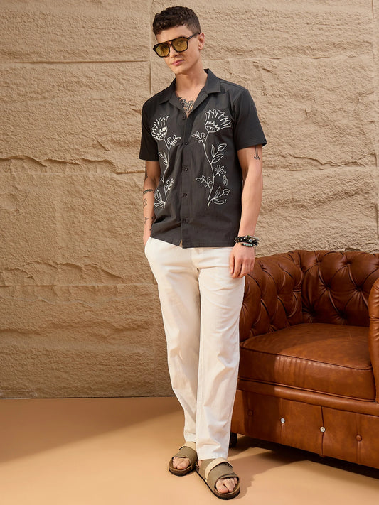 Men Embroidered Shirt Grey - Reprise