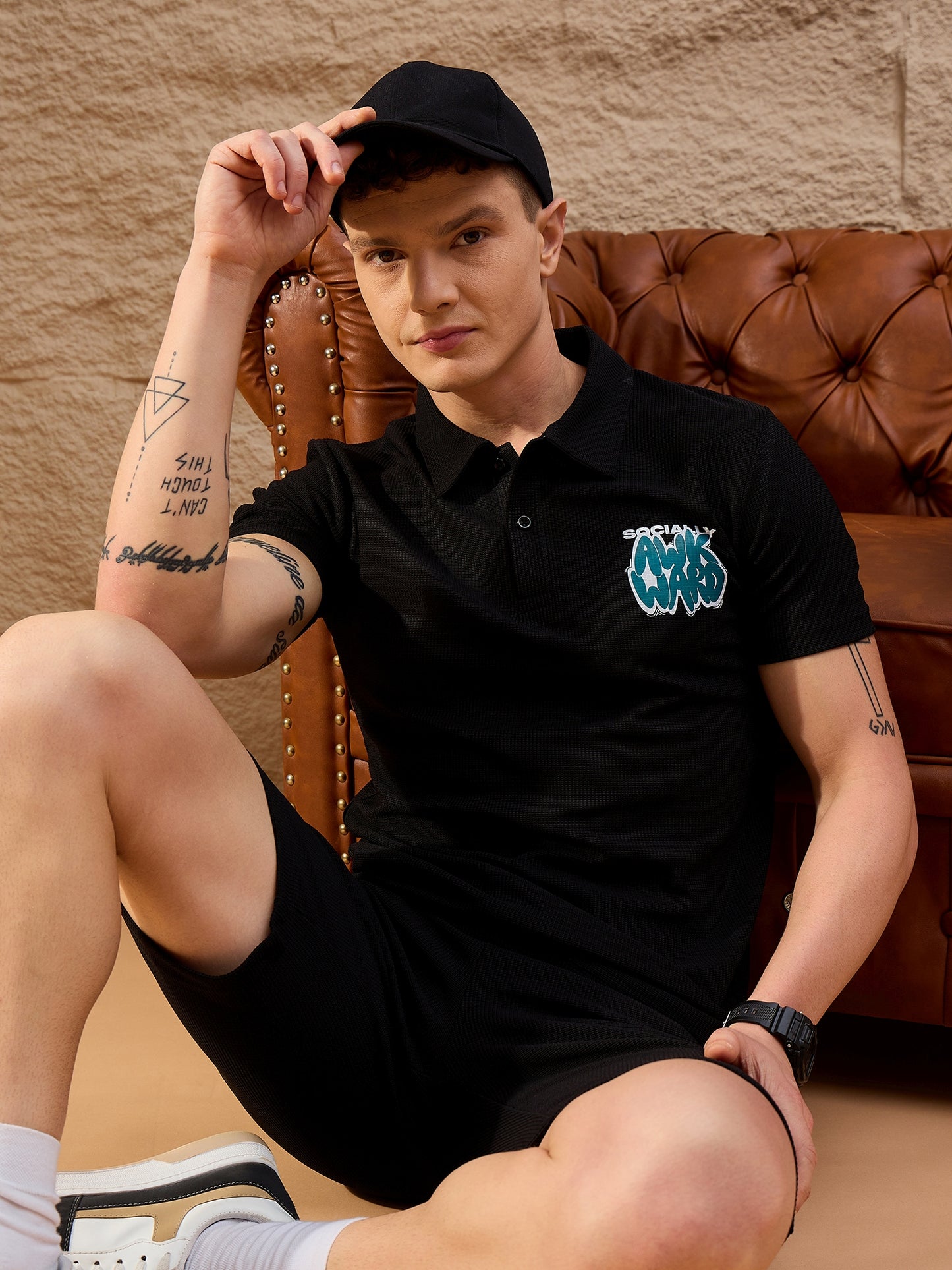 Men Printed Co-ord Set Black