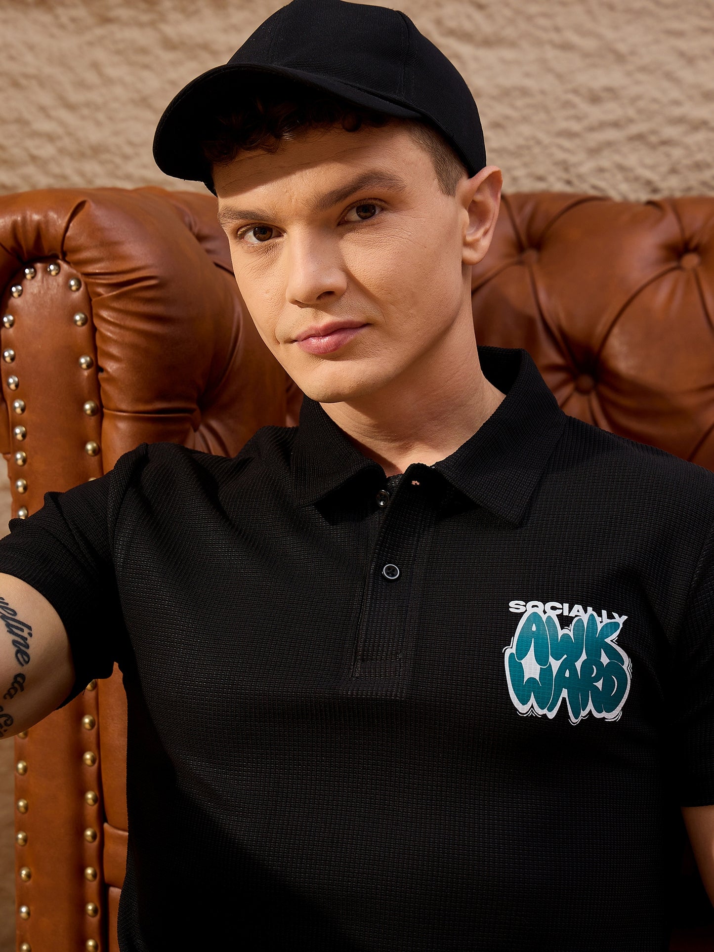 Men Printed Co-ord Set Black