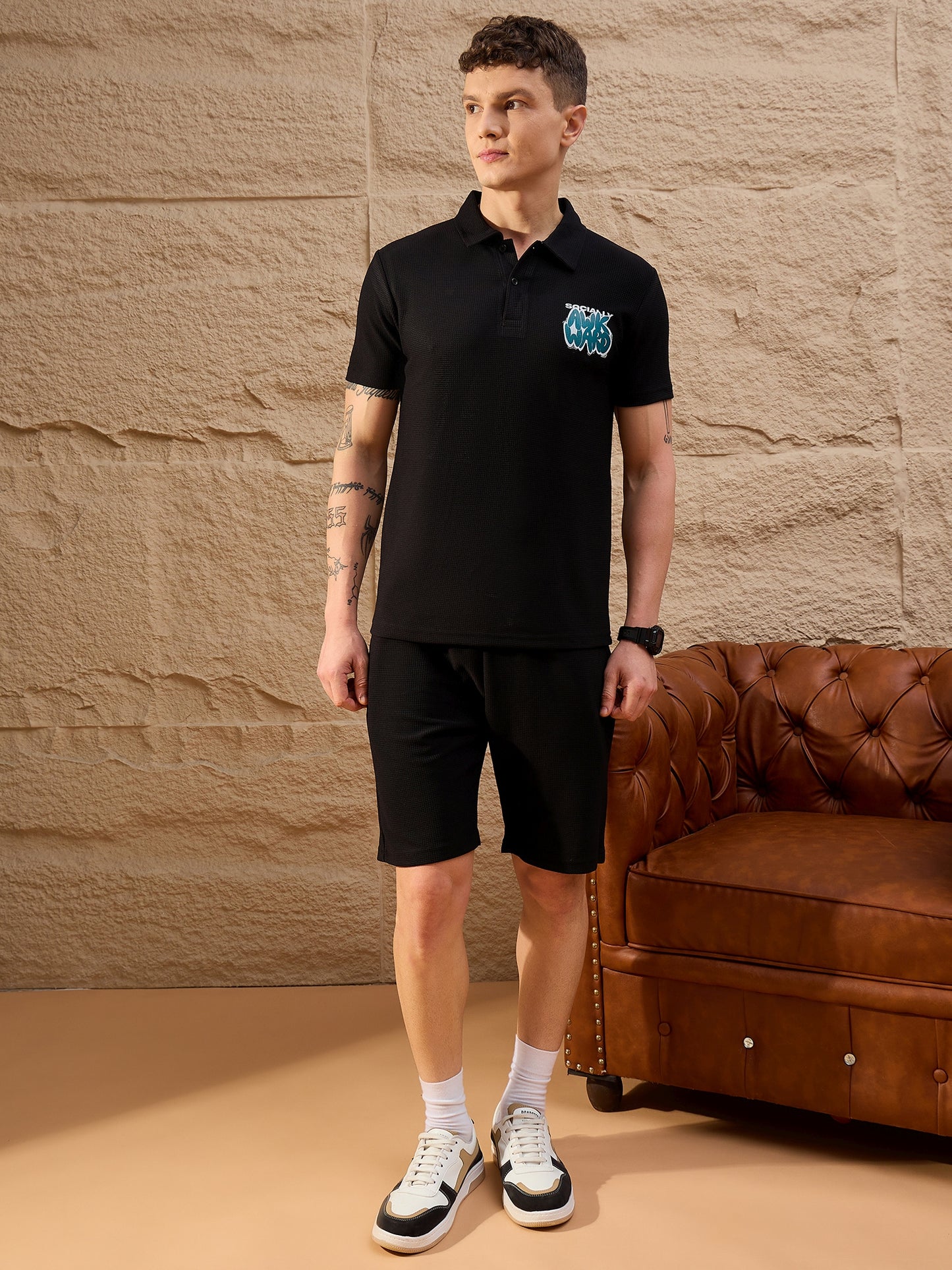 Men Printed Co-ord Set Black