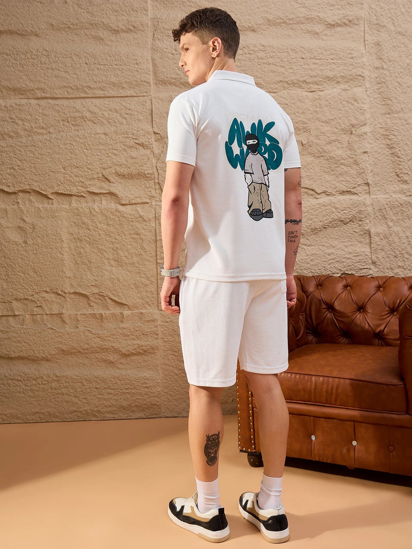 Men Printed Co-ord Set White