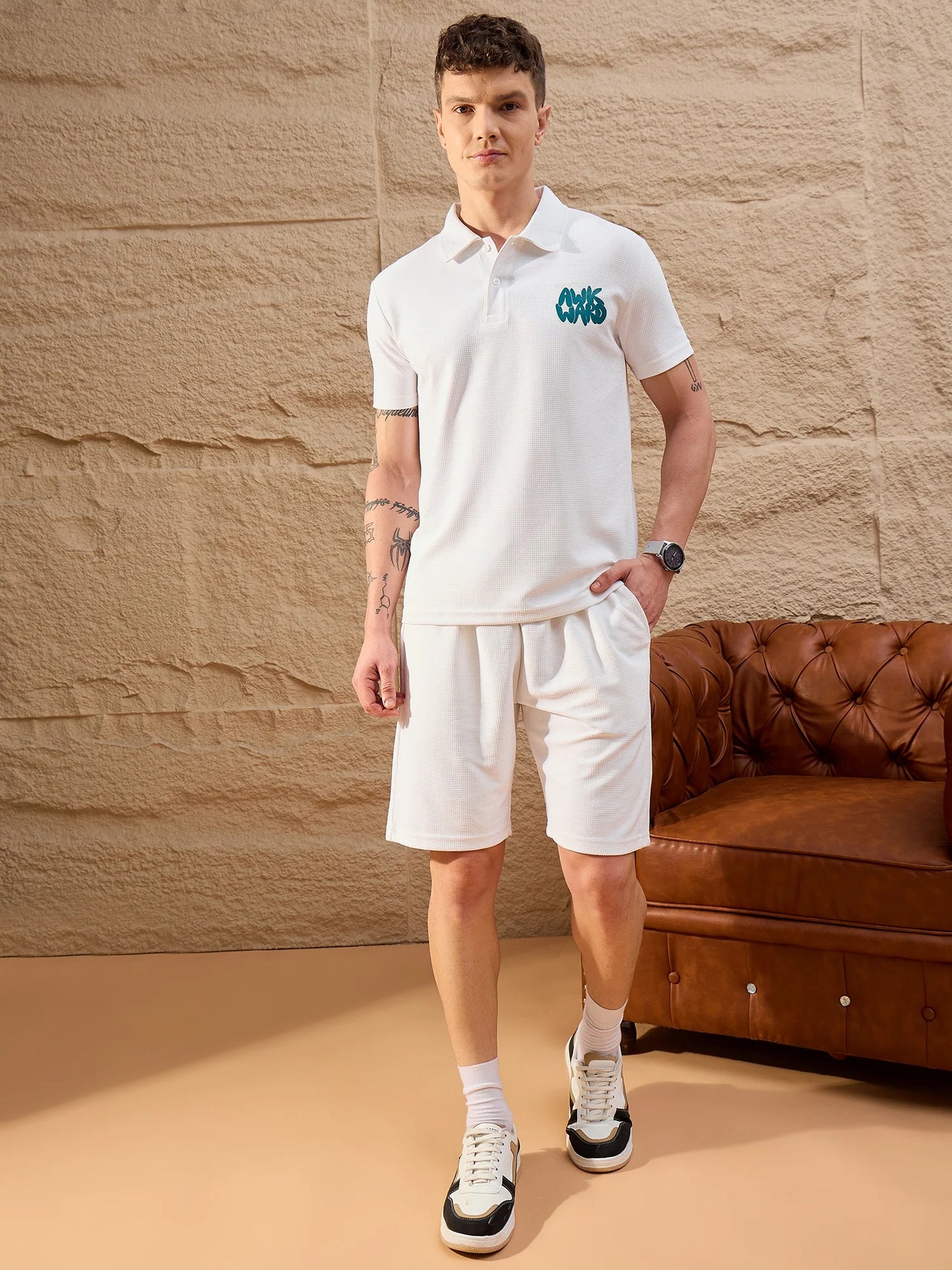 Men Printed Co-ord Set White