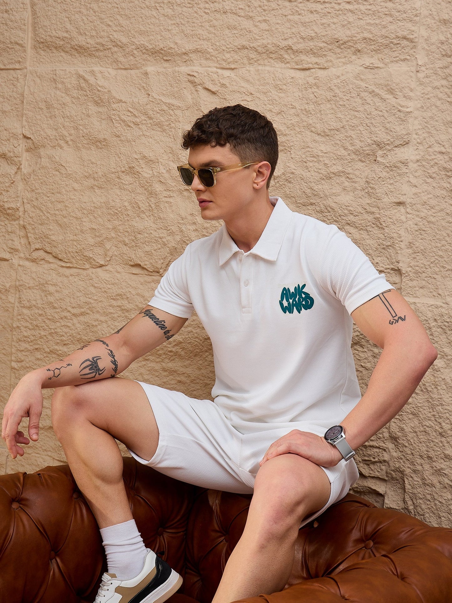 Men Printed Co-ord Set White