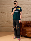Men Striped Polo T-shirt Bottle Green
