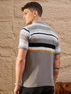 Men Striped Polo T-shirt Grey